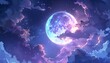 vibrant anime-style illustration of a full moon obscured by clouds