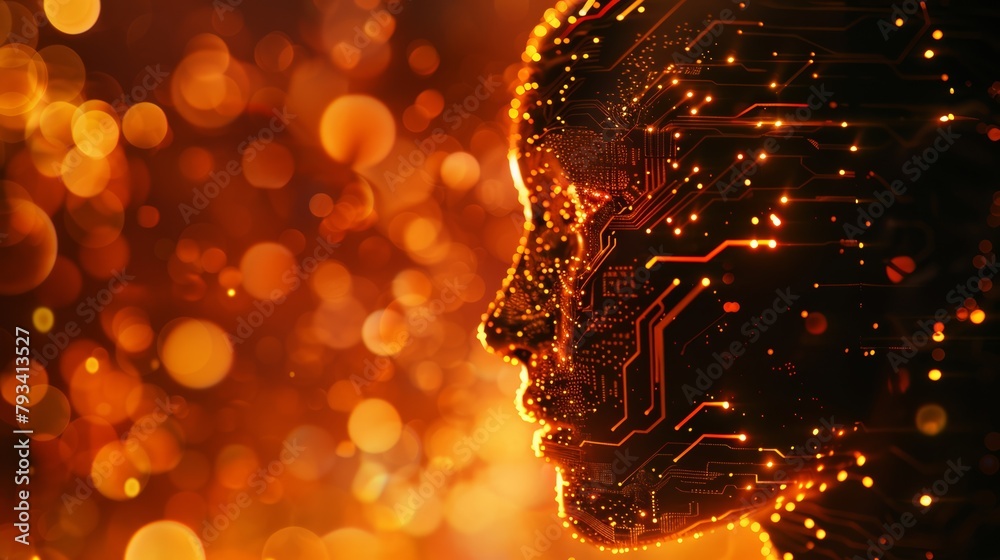 Artificial Intelligence Digital Brain with Glowing Circuits ...