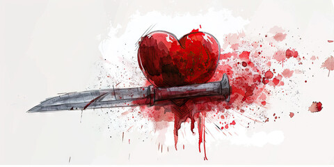 Betrayal: The Stabbed Heart and Bloodied Knife - Imagine a heart with a knife stabbed into it, illustrating the pain of betrayal