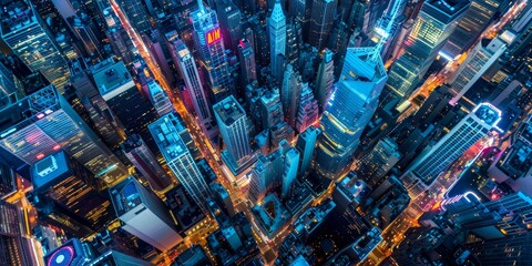 Wall Mural - aerial view background. night city metropolis