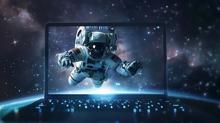 Wall Mural - an astronaut flying from the laptop screen