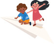 Children Riding on Paper Plane