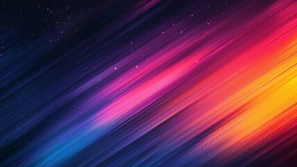 Poster - Vibrant diagonal stripes in rainbow colors - Colorful abstract with diagonal lines blending in a rainbow spectrum on a dark starry background suggestive of speed and technology