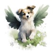 Puppy with wings isolated on white background. Watercolor illustration.