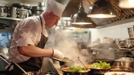 Wall Mural - a chef cooks in the kitchen