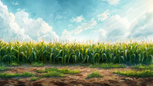 Illustration Of Corn Garden Painted With Watercolors