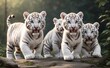 View of ferocious wild white tiger cubs in nature in jungle