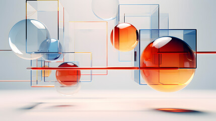 Digital technology floating geometrical elements colorful transparent glass poster web page PPT background