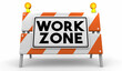 Work Zone Barricade Sign Roadwork Warning Caution Safety Alert 3d Illustration