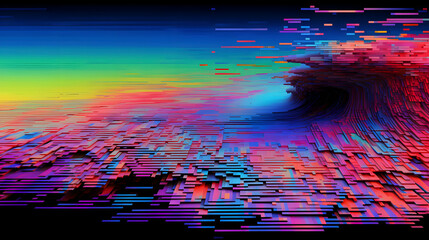 Digital technology colorful psychedelic pixel glitch art aesthetic poster web page PPT background