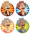 Four vibrant portraits of cheerful elderly ladies.