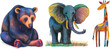 a colored pencil drawing of bear, elephants, and giraffes
