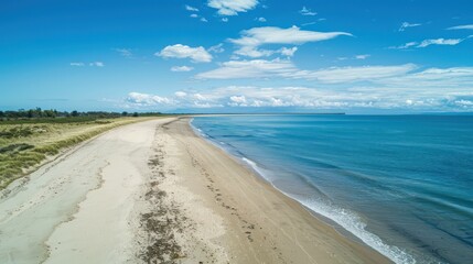 Wall Mural - Beautiful sea view with waves, clear blue sky and beach sand