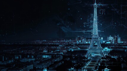 Wall Mural - Blueprint Theme of Eiffel Tower Design