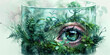Controlled Environment: The Terrarium and Watchful Eye - Visualize a terrarium with a watchful eye overseeing the controlled environment, illustrating the controlled nature of cult settings