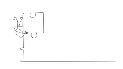 Poster - animated self drawing of single one line drawing robotic artificial intelligence holding a puzzle pi
