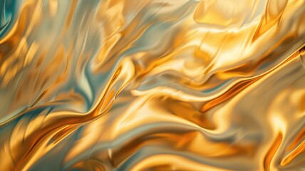 Abstract golden wavy texture resembling molten metal or fluid movement with reflections