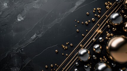 Wall Mural - Luxurious black marble texture with gold spheres scattered across surface