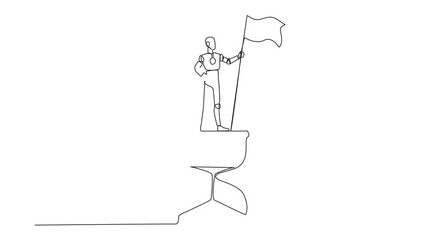 Poster - self drawing animation of single one line drawing robotic artificial intelligence standing on giant 