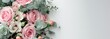 Elegant Blush Wedding Bouquet with roses and eucalyptus on White Background, Web banner with  copy space.