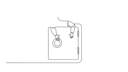 Poster - Animated self drawing of continuous one line drawing of young energetic astronaut hugging safe deposit box. The expedition database is kept in the safest place. Full length single line animation