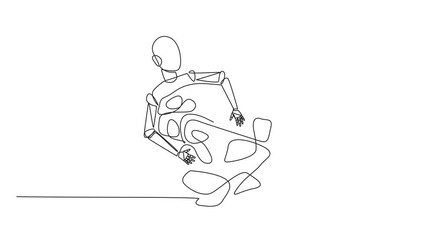Poster - Animated self drawing of single one line drawing robot hugging tangled circle. It's a long process that makes anxiety to succeed in making the perfect robot. Full length single line animation