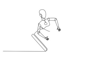 Poster - Self drawing animation of single continuous line drawing robot hugging hourglass. The creation of robots in business world is entering a deadline phase. Artificial intelligence. Full length animated