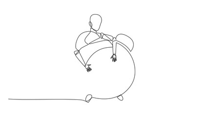 Poster - Animated self drawing of continuous one line drawing robotic hugging alarm clock. Configuring alarm clock technology to robotic artificial intelligence. Full length single line animation