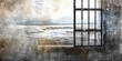 Isolation: The Barred Window and Desolate Landscape - Imagine a barred window overlooking a desolate landscape, illustrating the isolation and confinement often experienced by members of evil cults