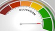 Glucagon peptide hormone good level on measure scale. Instrument scale with arrow. Infographic gauge element. Glucagon is produced in the pancreas and has the opposite effect of insulin. 3D render