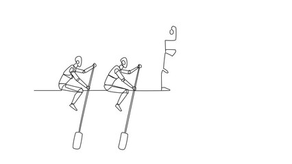 Poster - self drawing animation of continuous one line drawing three robots ride arrows. teamwork with two of
