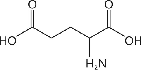 Glutamic amino acid chemical molecule, essential chain structure. Muscle protein chemical compound, essential amino acid science structure or nutritional supplement vector molecular chain