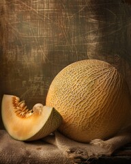 Poster - Ripe melon on a wooden background. Selective focus.