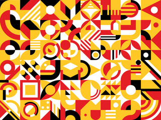 Aufkleber - Yellow, red and black abstract modern geometric pattern. Captivating vector background, tile, wallpaper or backdrop with bright hues and visual dynamic forms or shapes blending contemporary aesthetics