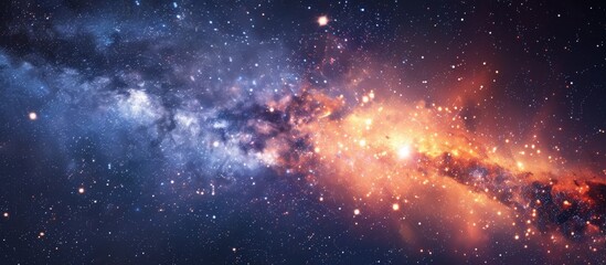 Wall Mural - a stunning display of a galaxy filled with shining stars contrasted against a vibrant bright orange 