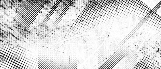 Poster - Halftone grunge punk texture. Distorted rough dirty scratch and splash background. Dotted glitch wallpaper for banner, poster, flyer, print, overlay. Distress scuffed vector textured backdrop