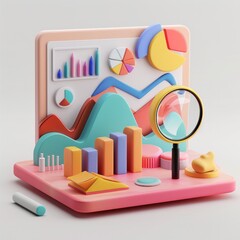 Poster - Create a 3D icon that vividly illustrates the concept of SEO Optimization, incorporating elements of web analytics and SEO marketing, AI Generative