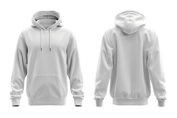 Wall Mural - Men's white blank hoodie template,from two sides, natural shape on invisible mannequin, for your design mockup for print, isolated on white background