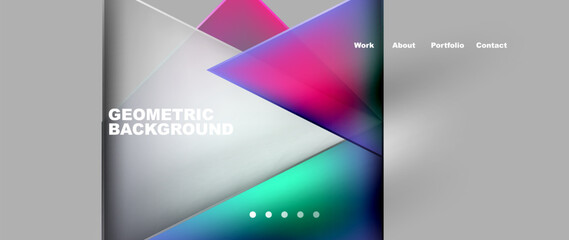 Aufkleber - A rectangular electronic device displaying colorful triangles in shades of violet, magenta, and electric blue on a gray background. It is a modern communication gadget with a geometric font