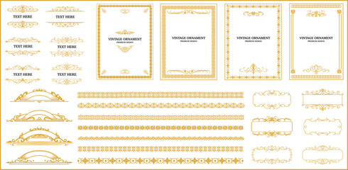 Wall Mural - Elegant Gold vintage frames. Set of swirls element, arabesque, damask, Decorative borders, floral ornament, Vector illustration for certificate, wedding invitation, book, menu