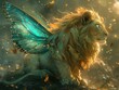 An imaginative illustration of a fantastical creature with the body of a lion and the wings of a butterfly, set against a dreamy, ethereal background  8K , high-resolution, ultra HD,up32K HD
