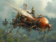 The SteamPunk Mosquito Airship A Giant Steampunk Mosquito Transformed Into An Airship, With Steam Engines And Wings Made Of Copper And Brass  8K , High-resolution, Ultra HD,up32K HD