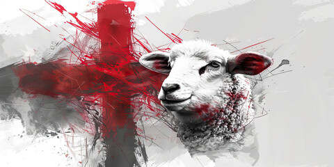 Redemption: The Lamb and Bloodied Cross - Picture a lamb symbolizing Jesus as the sacrificial lamb, and a bloodied cross representing redemption through his blood