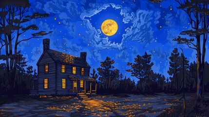 farm starry sky illustration poster background