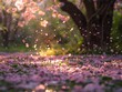 Spring Blossom Bliss - Renewal - Petal Shower - A gentle breeze showering the ground with petals from flowering trees, creating a magical carpet of blossoms 