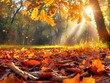 Vibrant Foliage - Life - Sunlit Glade - Brightly colored leaves bathed in sunlight in a serene woodland glade 
