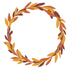 Wall Mural - Red , Yellow leaves wreath watercolor illustration for decoration on Autumn seasonal and Thanksgiving festival.