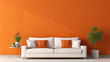 sofa in living room with orange wall 3d rendering mockup