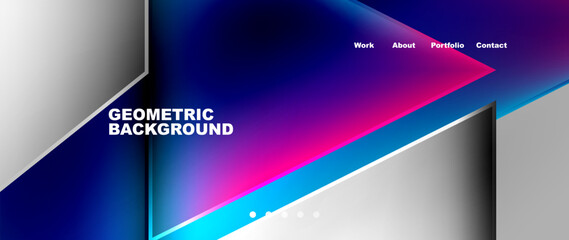 Aufkleber - Computer graphics with a geometric background featuring a gradient of purple, blue, and white. The design includes rectangles and shades of magenta and electric blue on the display device