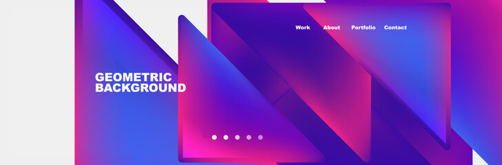 Aufkleber - The geometric background features a gradient of purple and azure hues. Rectangles and triangles in shades of violet and electric blue create a modern and techinspired design